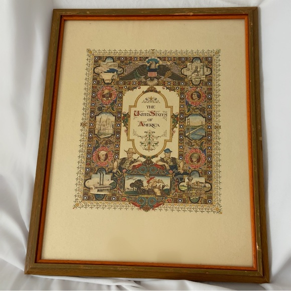 Antique Arthur Syzk United States of America print in frame wall decor home - Picture 1 of 2